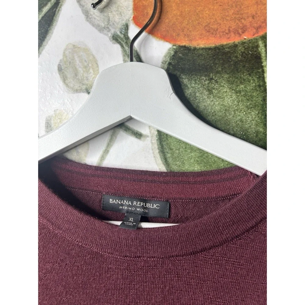 Banana Republic XL Merino Wool Pullover Crewneck Burgundy Red Sweater Mens Light